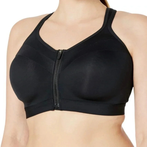 Core 10 Women's High Support Front-Zip Sports Bra Black Size 38H - Picture 1 of 12